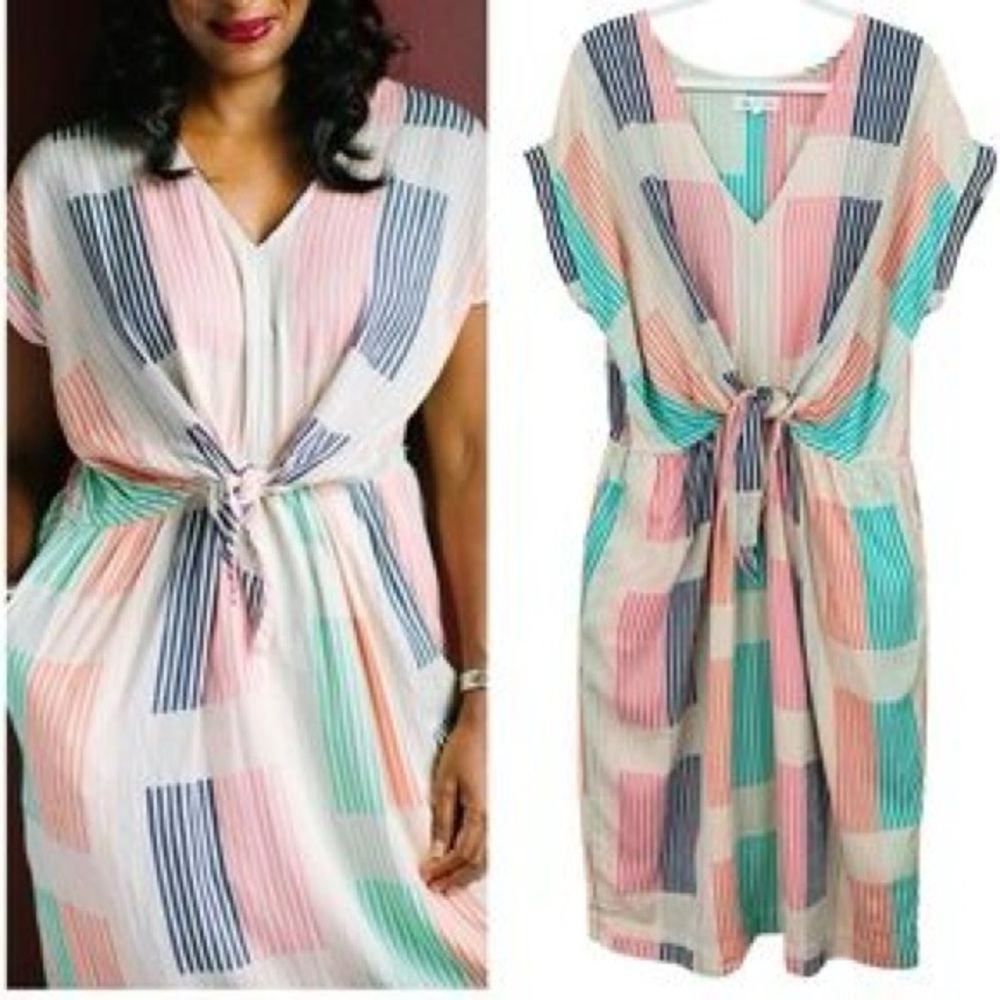 LOFT Multicolor Striped Midi Dress